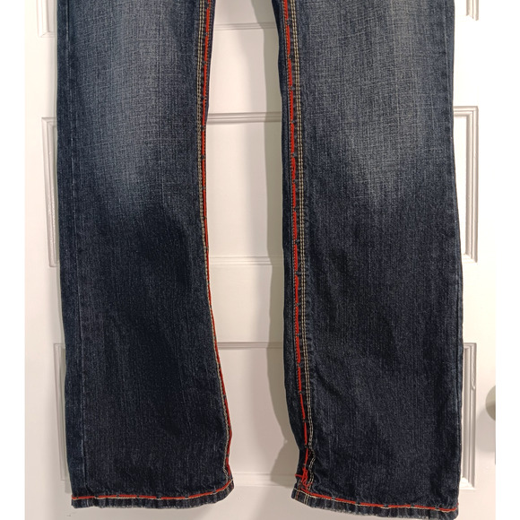 Vintage Y2K Bootcut Jeans 36 x 34 Skull Thick Stitch Embroidered Fading Whiskers - Picture 6 of 14